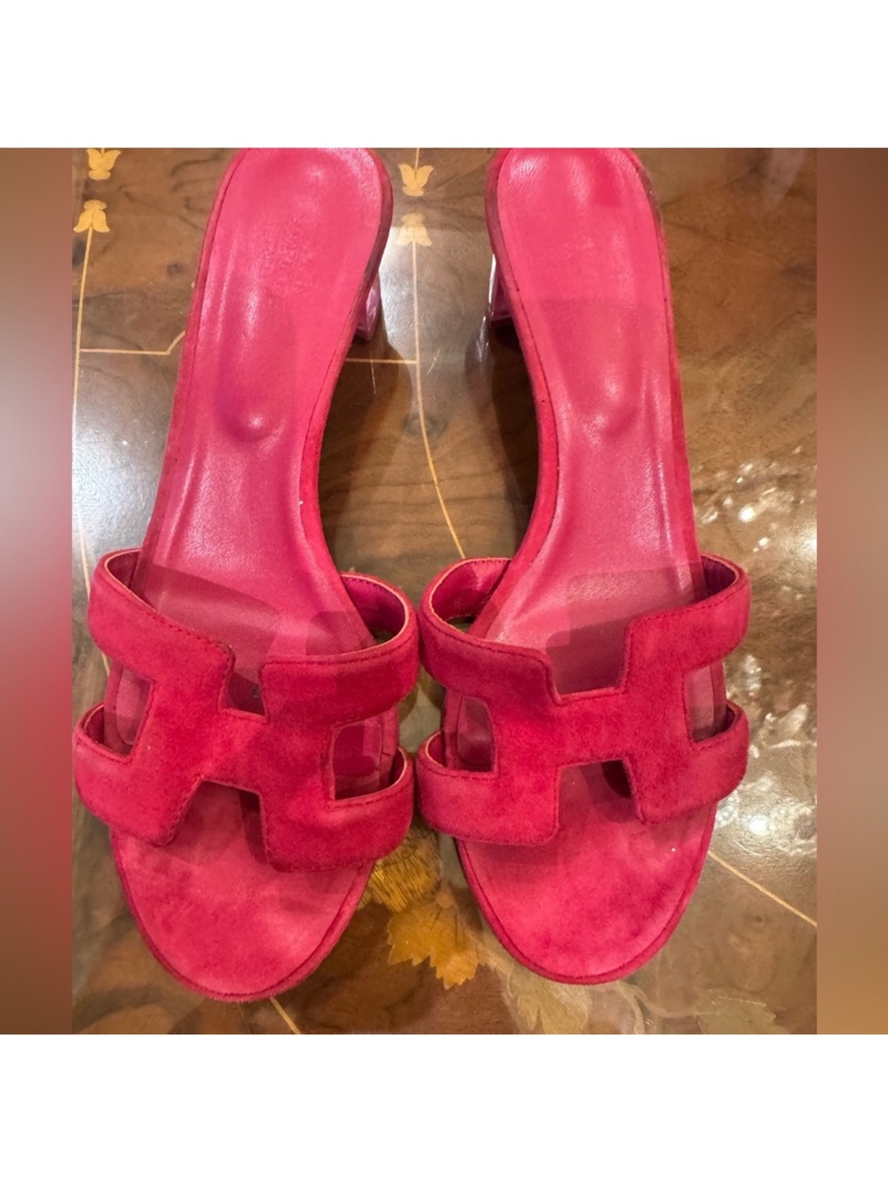 Hermes Fuchsia Suede Oran Slide Mules